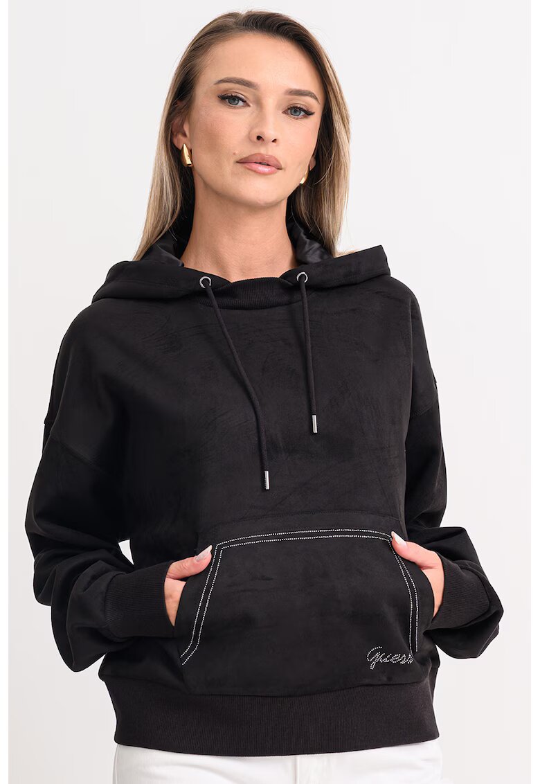 Guess Кадифено худи с декоративни камъни
