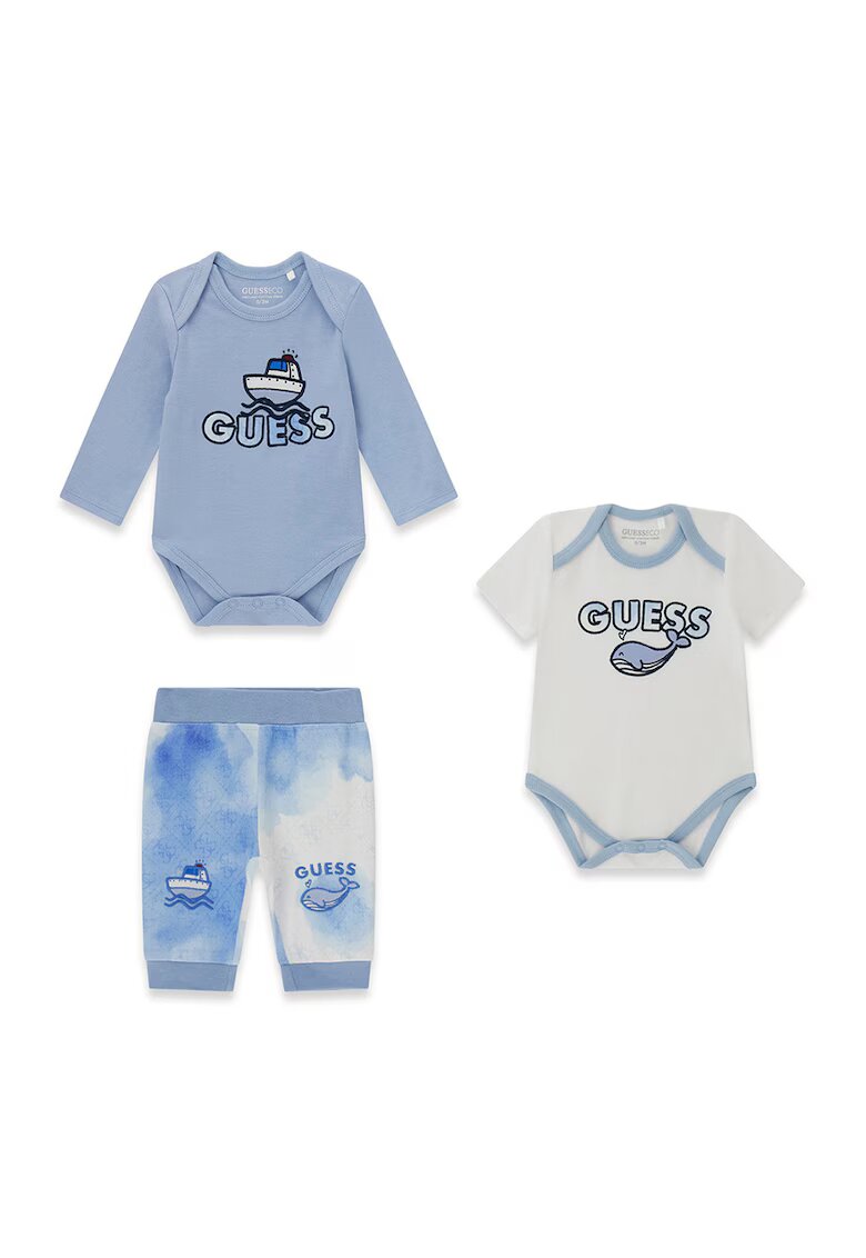 GUESS KIDS Десенирани бодита и панталон - 3 части - Бял/Прашно синьо
