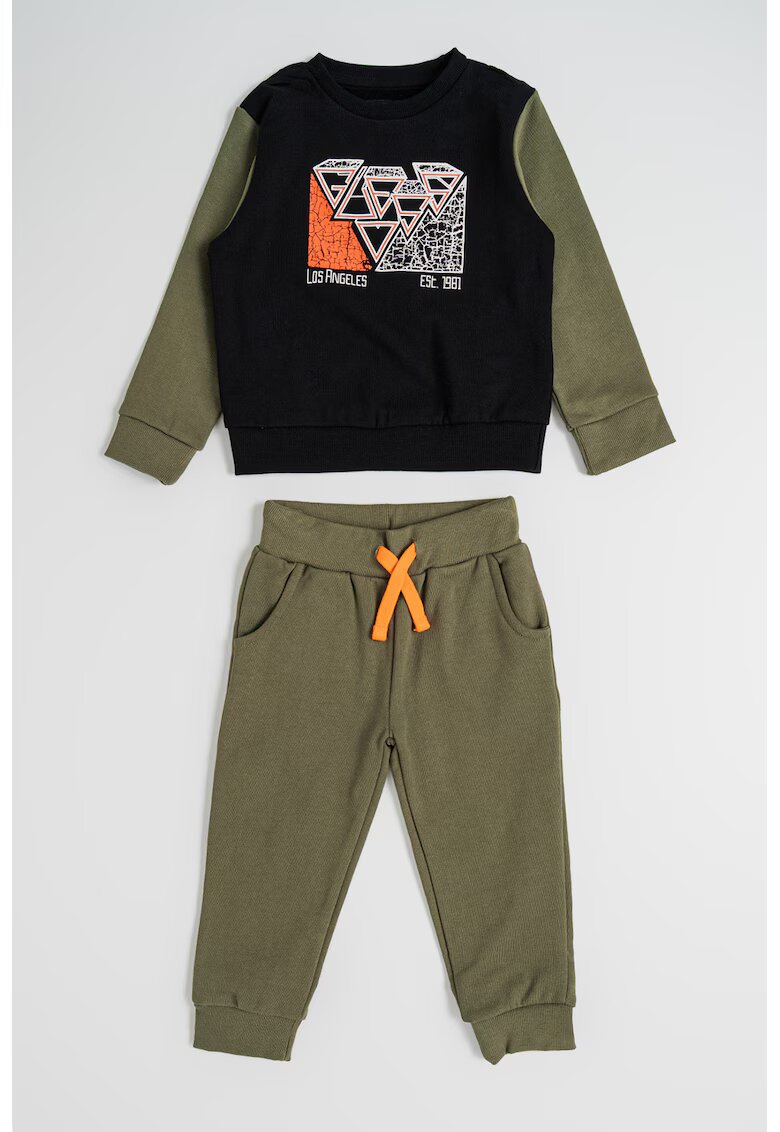 GUESS KIDS Памучен спортен екип с графика - Избеляло черно/Sage Green