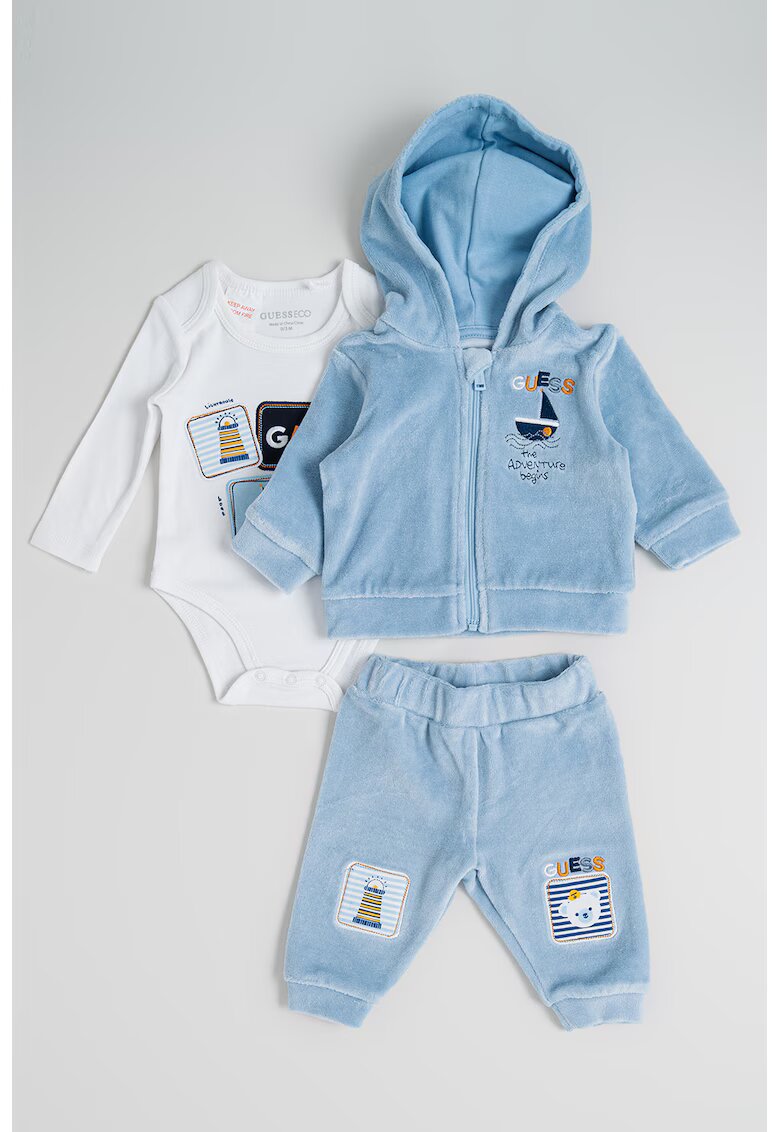 GUESS KIDS Спортен екип с памук с боди - 3 части - Бял/Пастелносин