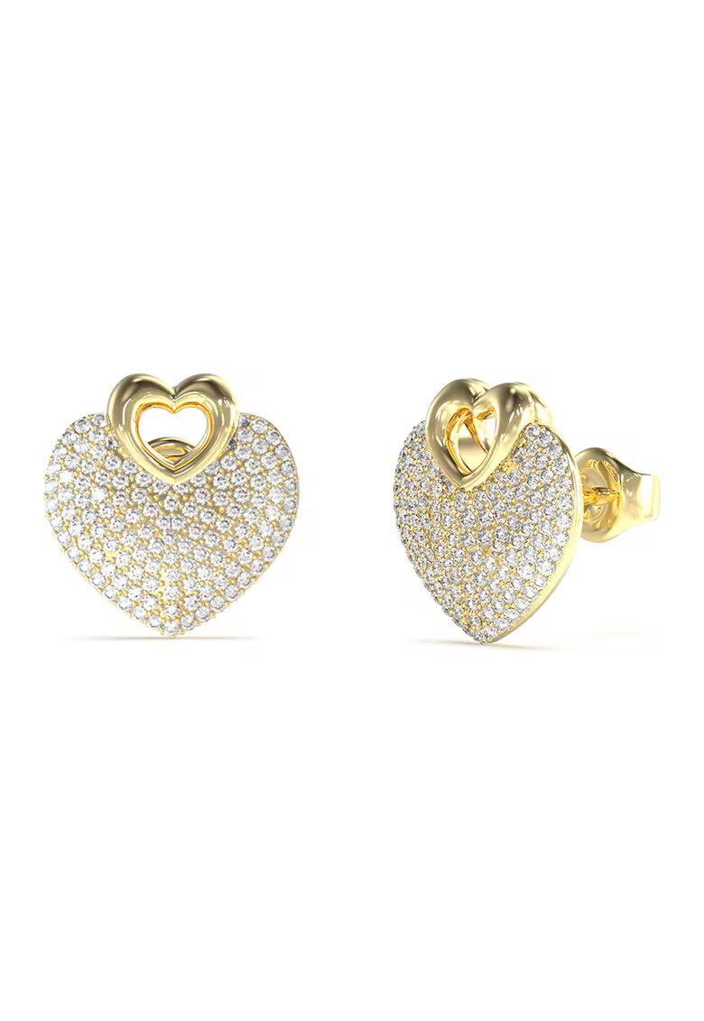 Guess Обеци UBE05213 Heart от неръждаема стомана с кристали - Златист/Прозрачен