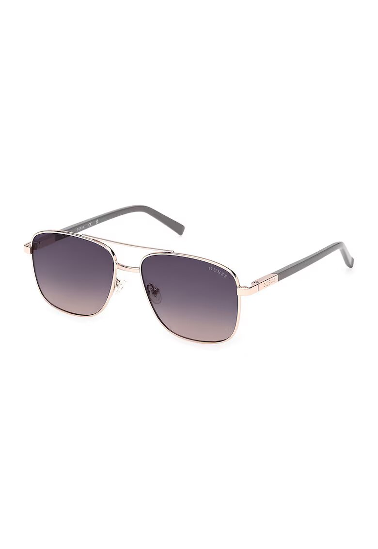 Guess Унисекс слънчеви очила Aviator с метална рамка - Златист/Светло