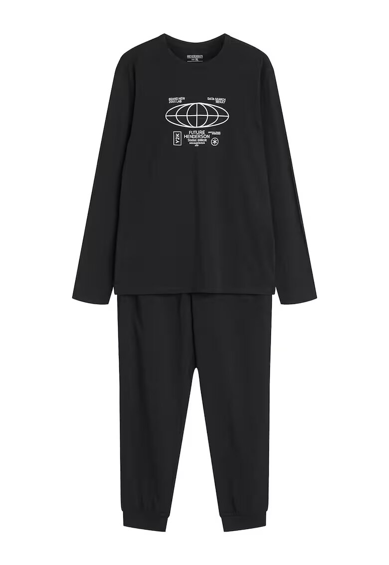 Henderson Pijamale pentru barbati - Loger - bumbac - imprimeu original - negru