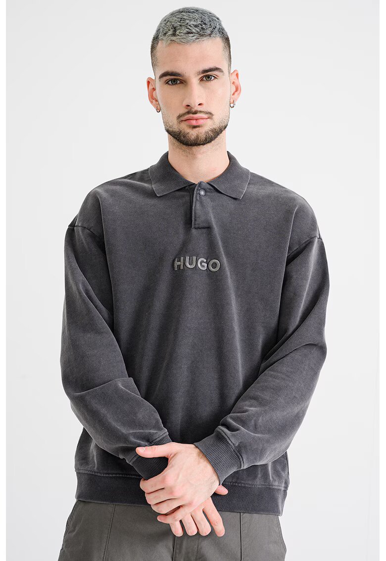 HUGO Суитшърт Delwy с яка и бродирано лого