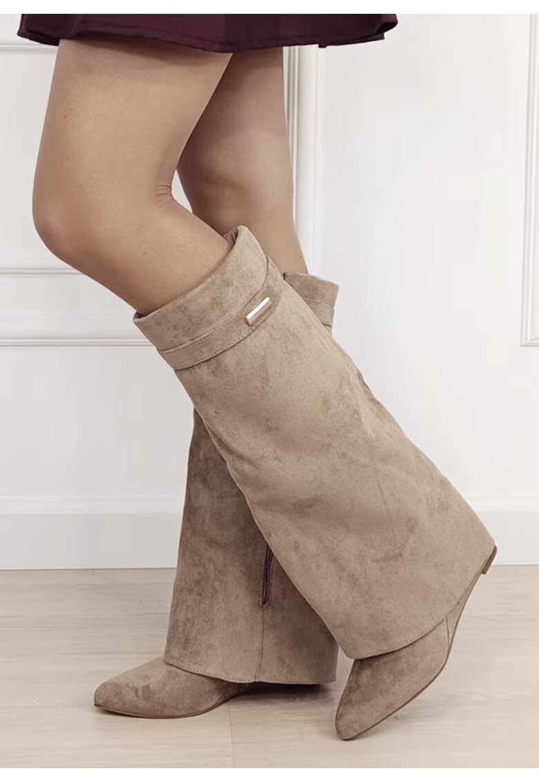 Ideal Shoes Черни дълги ботуши на ток 9623A-1 19 21594