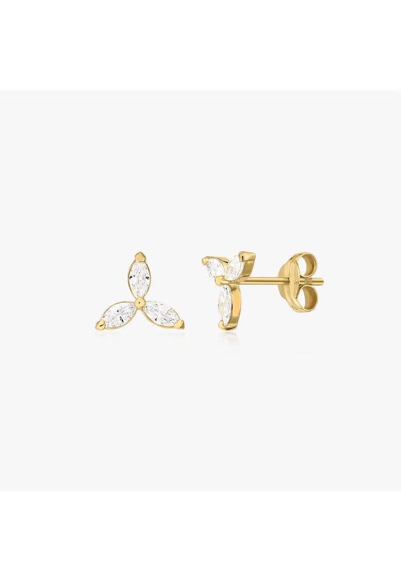 INDIRA Златни обеци Flower Studs - Цирконий