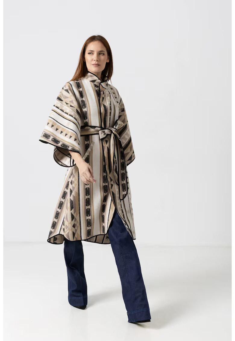 IZABELA MANDOIU Палто от вълнен плат с геометричен принт
