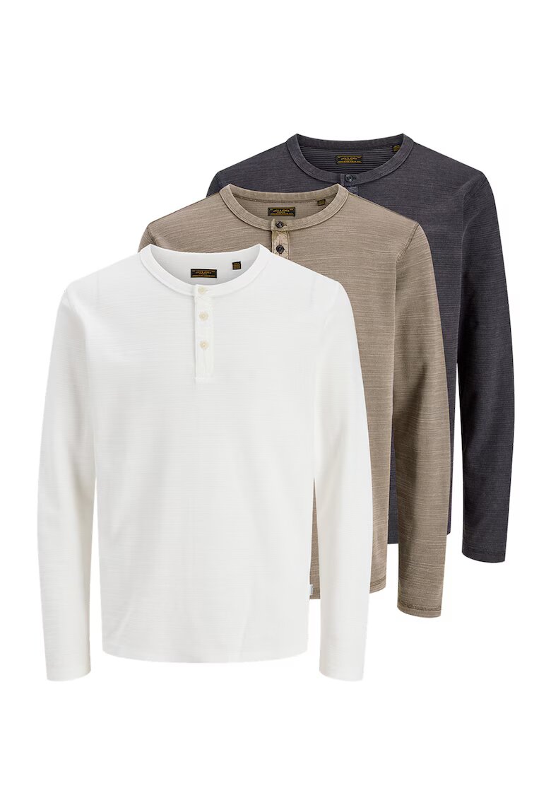 Jack & Jones Блузи Henley - 3 броя - Бял/Тъмносин