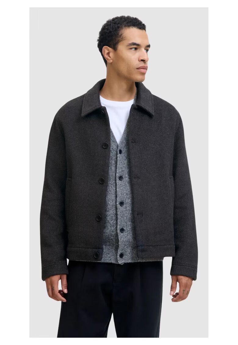 Jack & Jones Мъжко палто късо - тъмносив - L - висока яка - 2 наклонени джоба