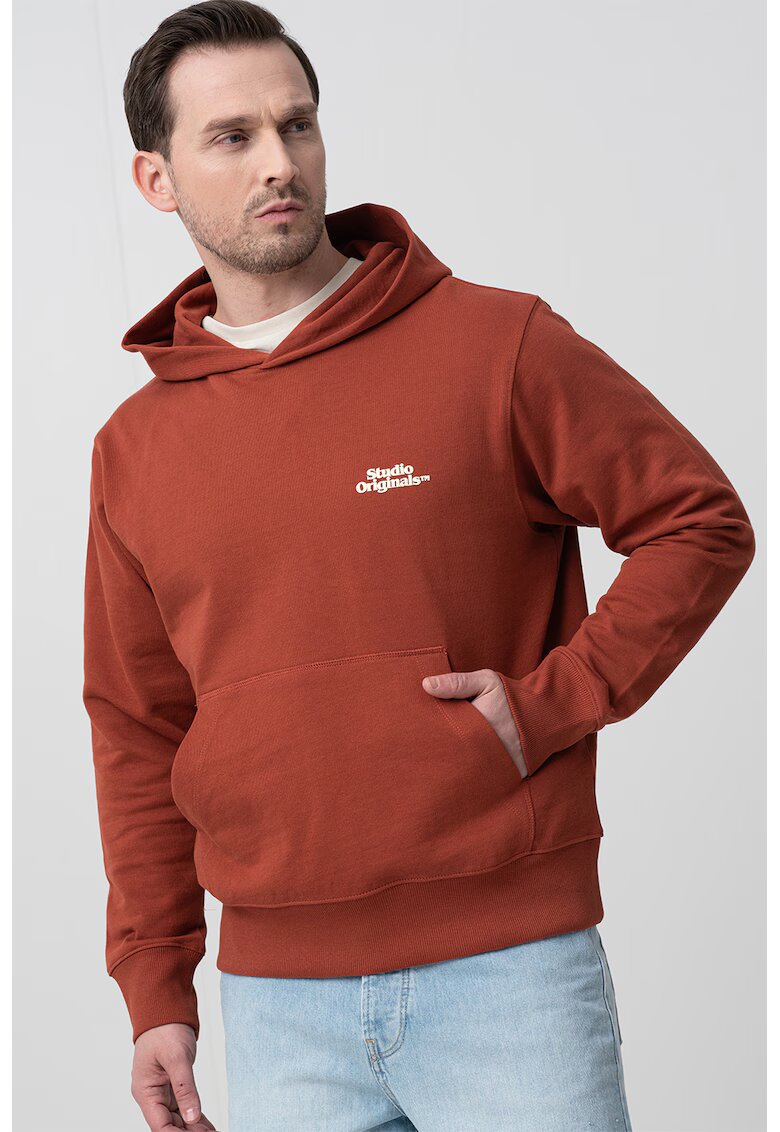 Jack & Jones Памучно худи с надпис - Слонова кост/Изгорен портокал