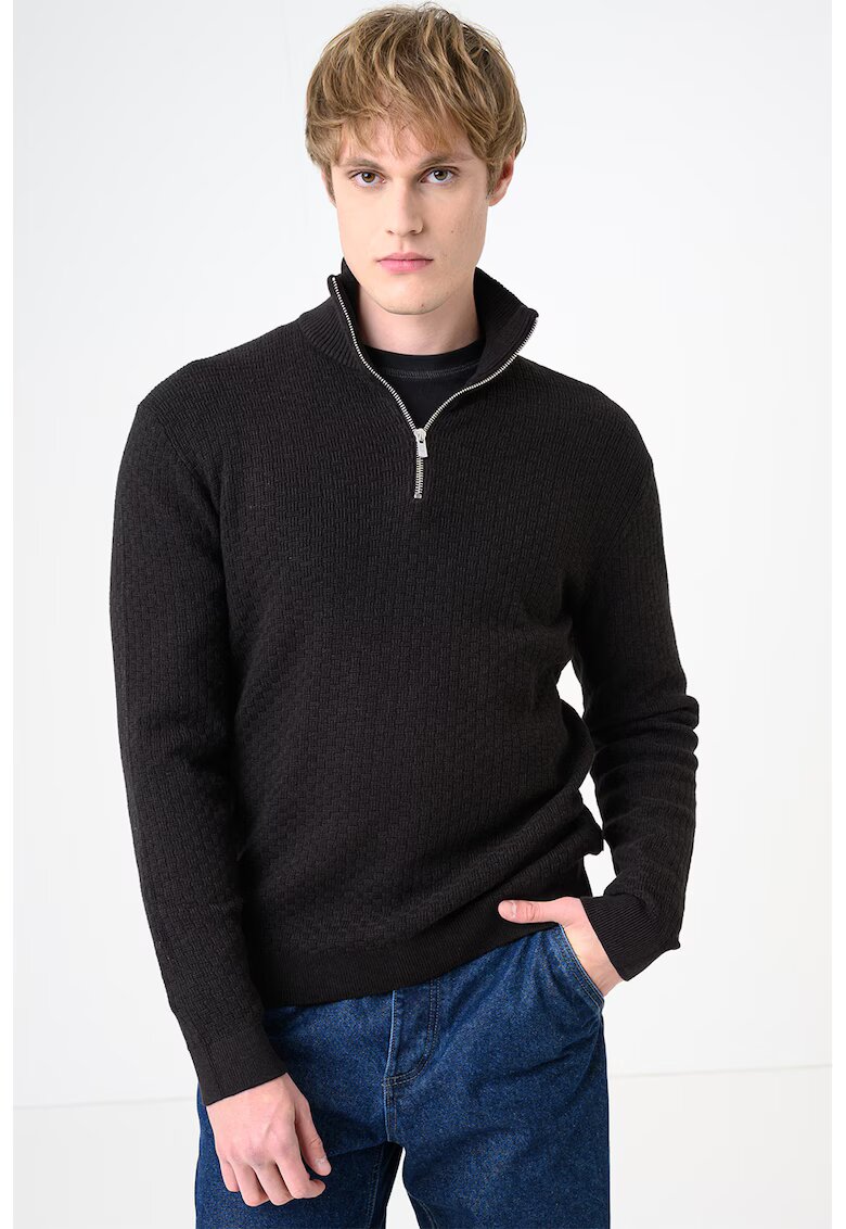 Jack & Jones Пуловер с релеф с къс цип