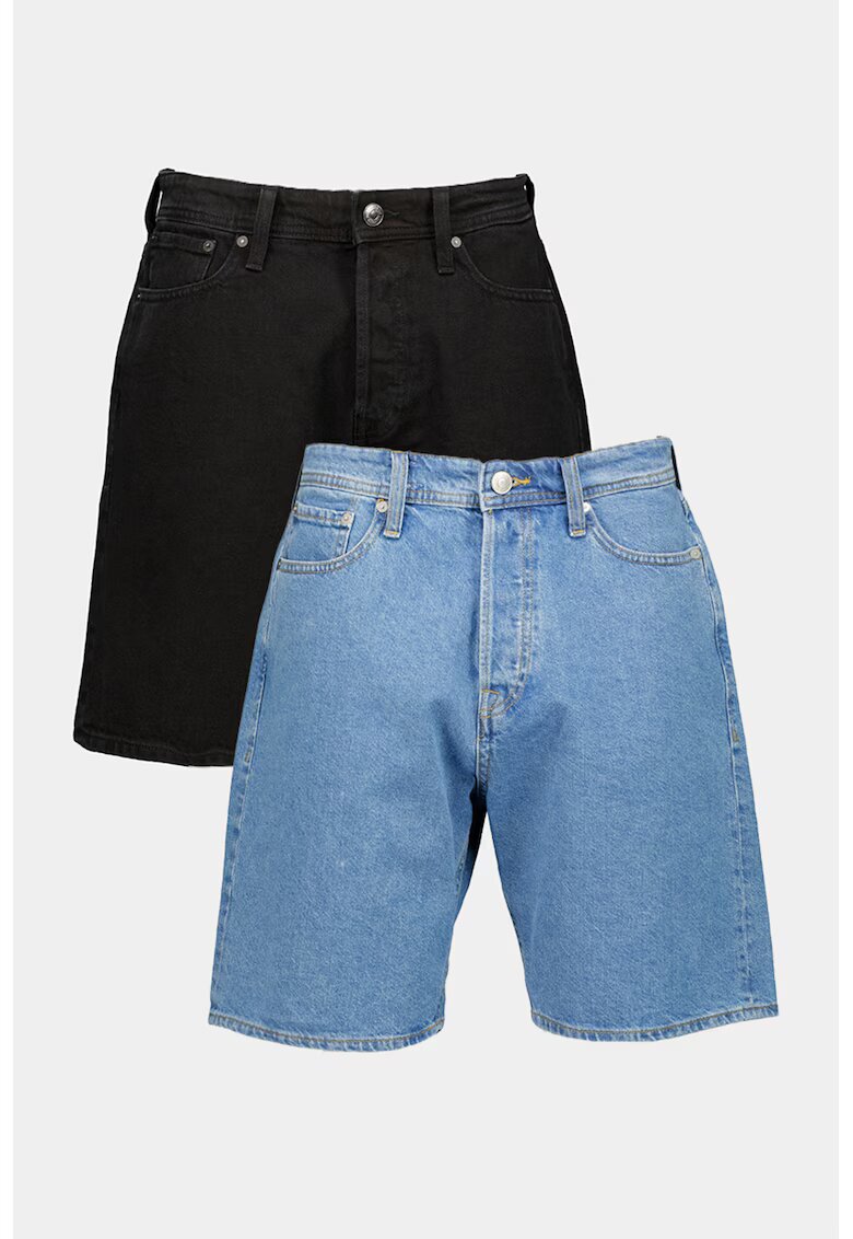 Jack & Jones Свободни дънкови бермуди JJITony JJOriginal - 2 чифта - Черен/Син меланж