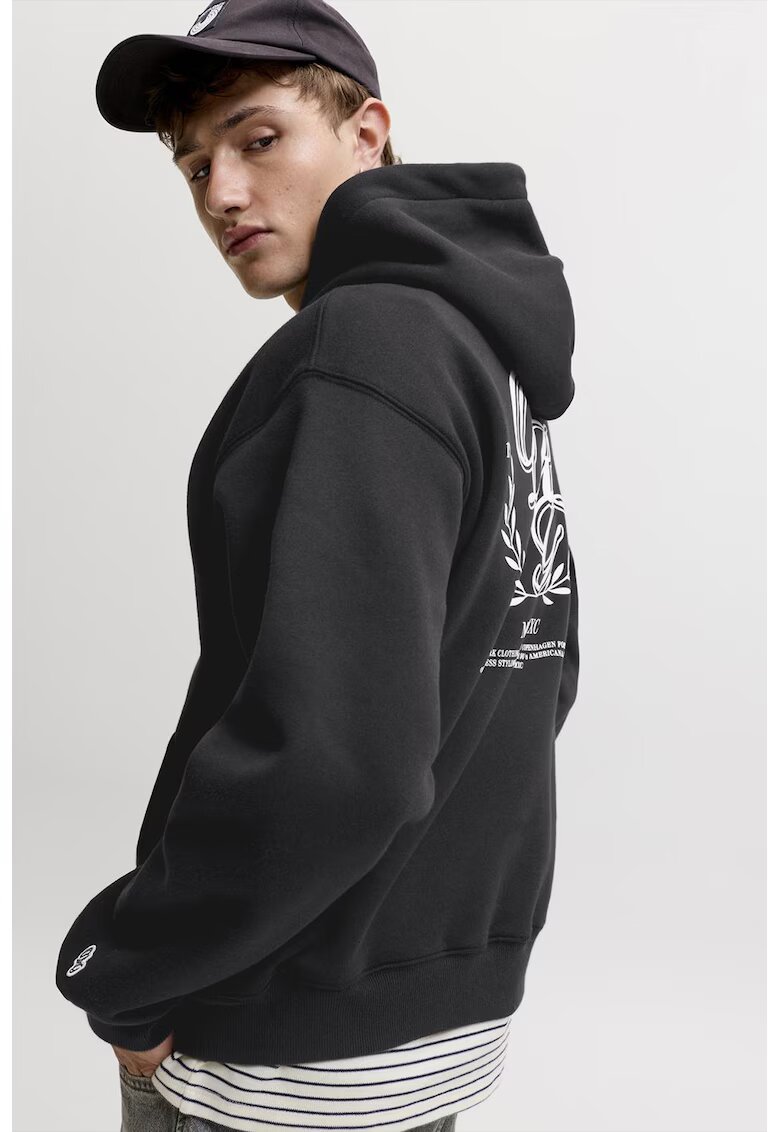 Jack & Jones Свободно худи с принт на гърба - Бял/Κафе кафяво