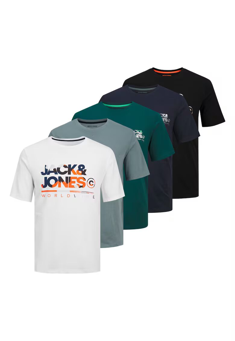Jack  Jones Тениска с лого - 5 броя - Бял/Черен/Син