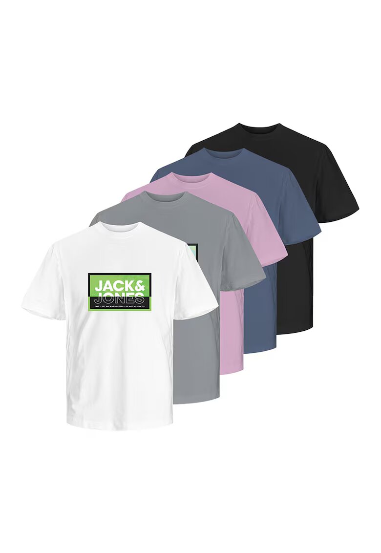 Jack  Jones Тениски с лого - 5 броя - Бял/Черен/Сив