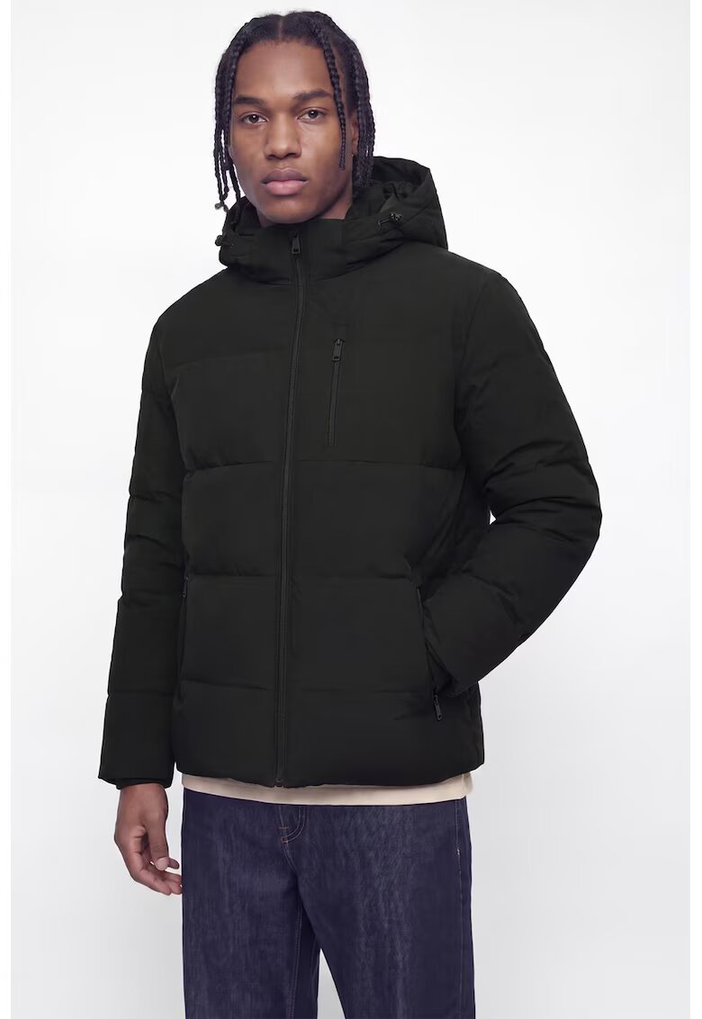 Jack & Jones Зимно яке с външни джобове с цип - Черен/Тъмнозелен