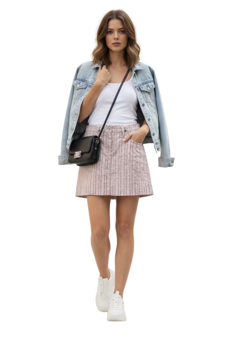 John Richmond Дамска пола Richmond от лен и памук - мини - на райета - розова -
