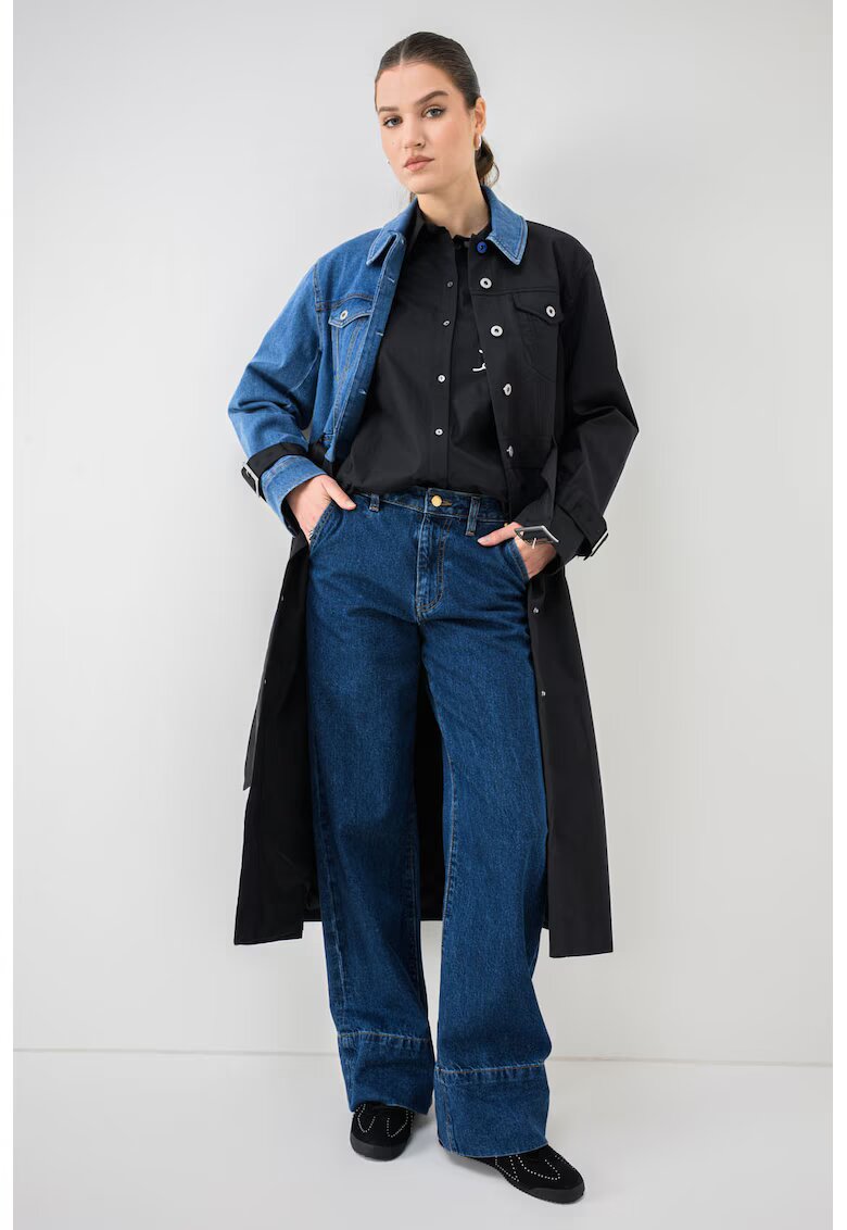 Karl Lagerfeld Jeans Дълъг тренч с деним - Черен/Син