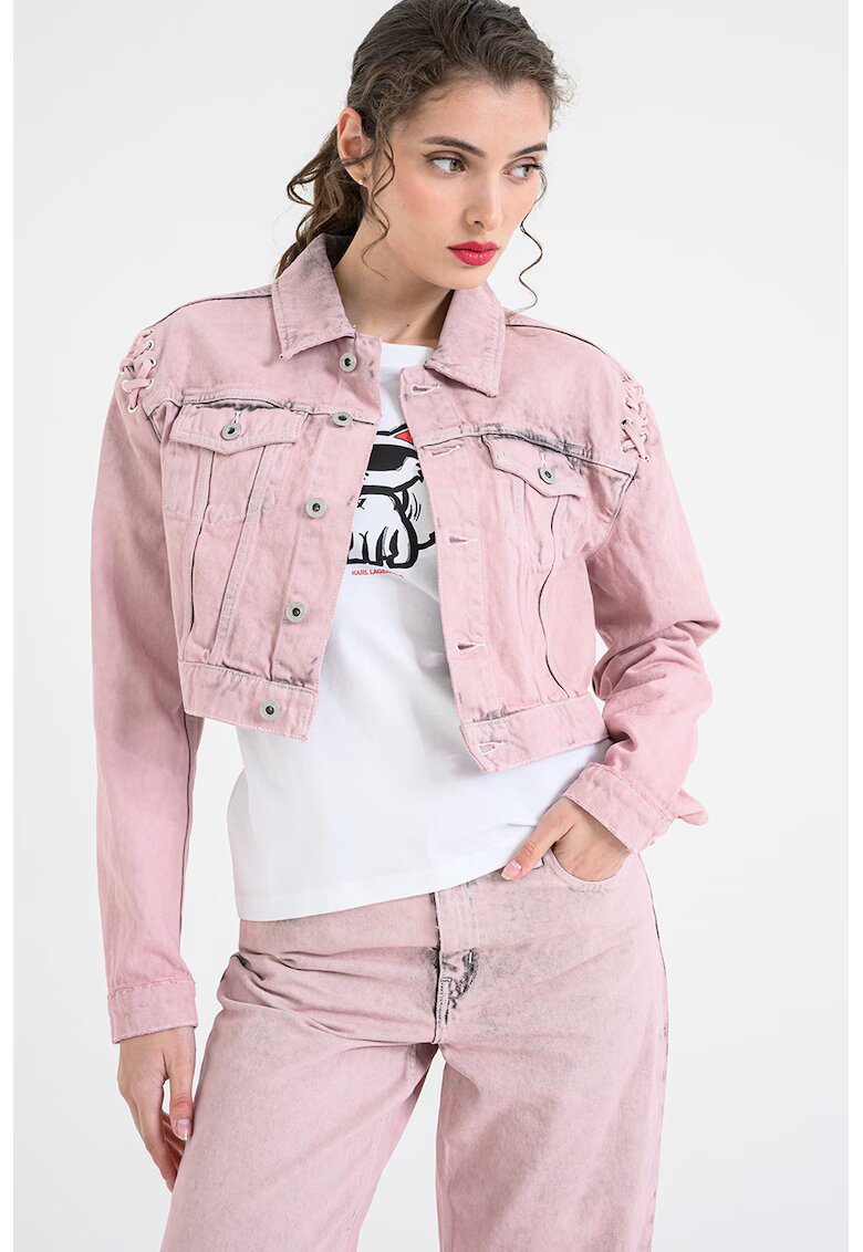Karl Lagerfeld Jeans Късо дънково яке с джобове с капаче