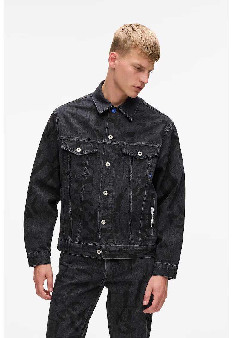 Karl Lagerfeld Jeans Яке от деним с монограми - Черен/Ултрамарин синьо