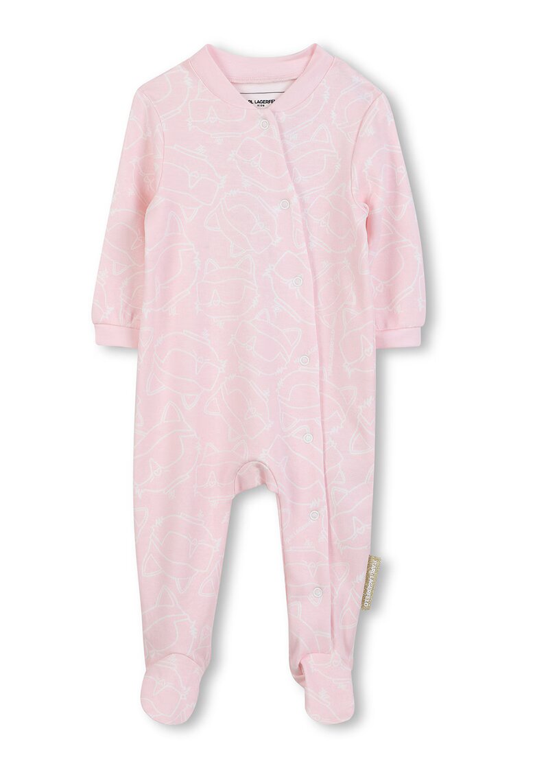 KARL LAGERFELD KIDS Гащеризон с десен - шапка и лигавник - 3 части - Бял/Светлорозов