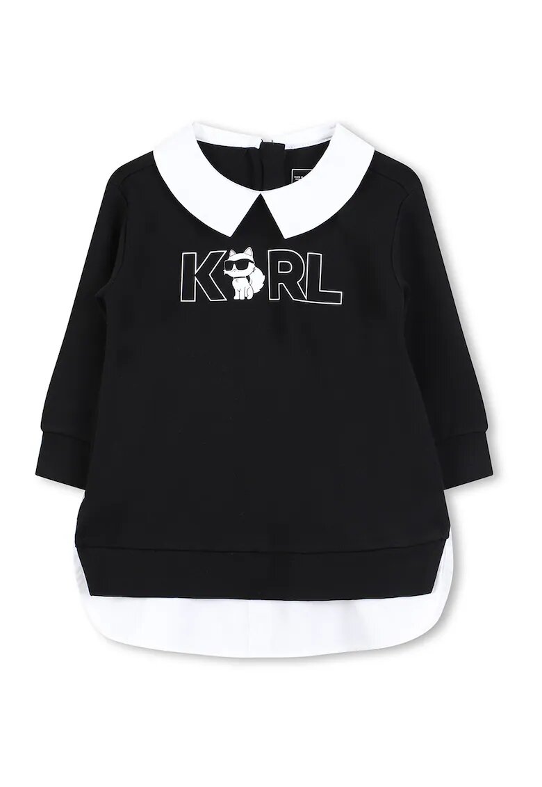 KARL LAGERFELD KIDS Рокля-суитшърт с дизайн 2 в 1 - Бял/Черен