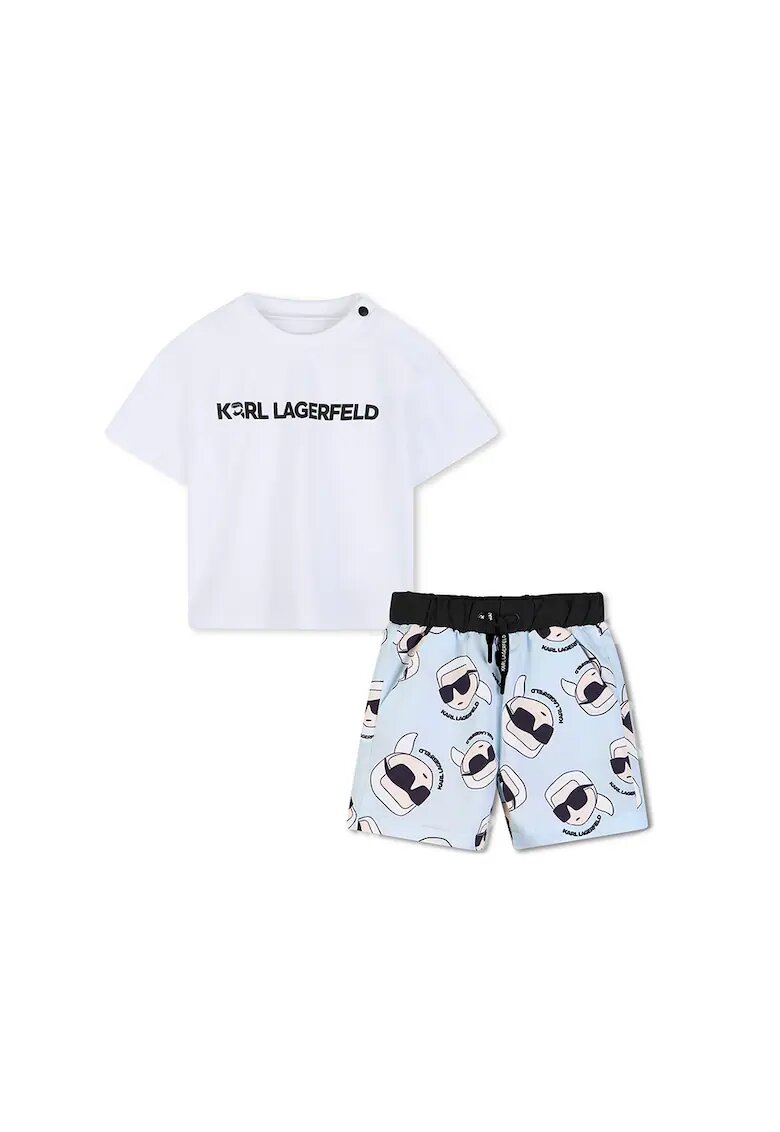 KARL LAGERFELD KIDS Тениска с лого и шорти - Пастелносин/Черен