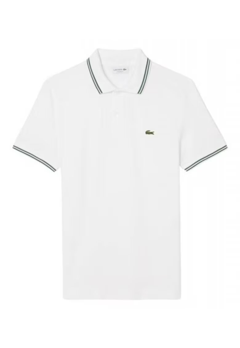 Lacoste Мъжка тениска - Поло regular fit - Бял/Зелен - Памук