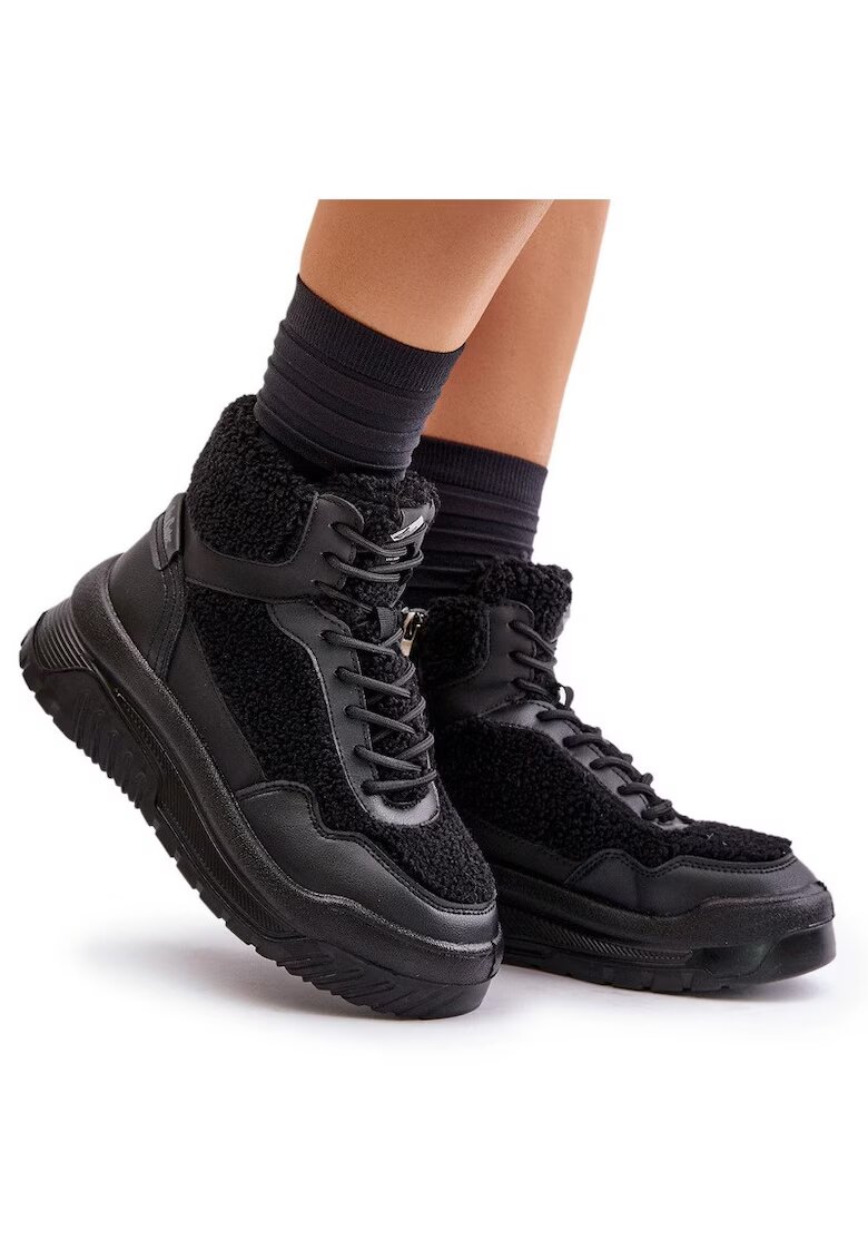 Lee Cooper Дамски маратонки - - с платформа - овча кожа - черни - екологична кожа/текстил