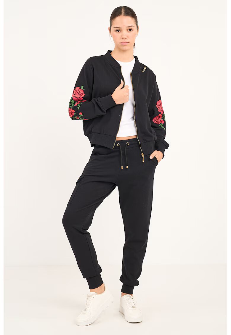 Lee Cooper Суитшърт с флорални бродерии и цип - Зелен/Черен/Корал