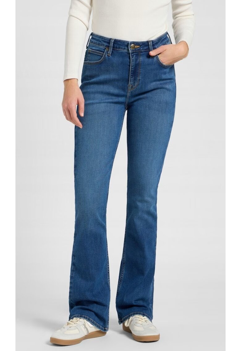 Lee Дамски дънки Breese Bootcut - тъмносини - еластични - висока талия - разкроена кройка