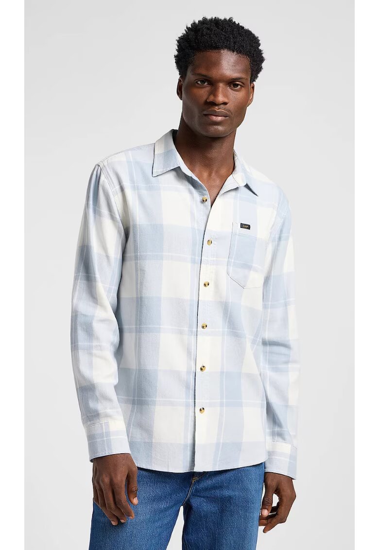 Lee Мъжка риза - Mercantile Shirt - свободна кройка - бяло-синьо каре - 100% памук