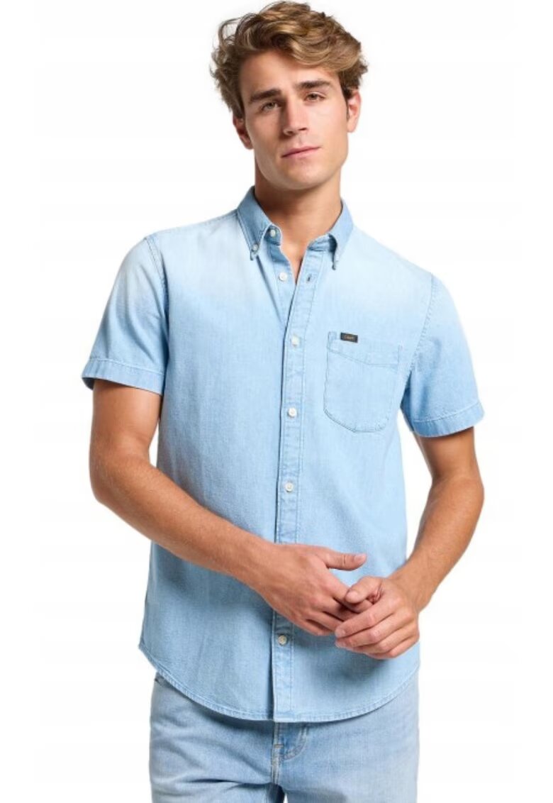 Lee Мъжка риза модел BUTTON DOWN SS - стандартна кройка - синя - памук