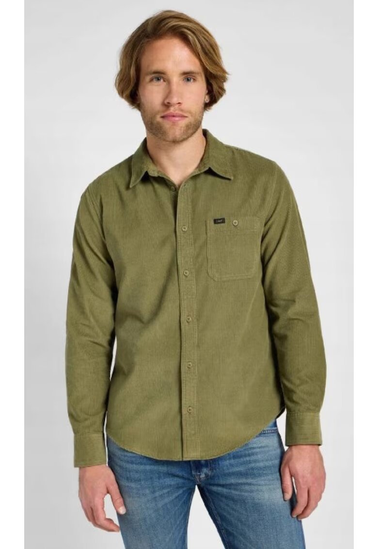Lee Мъжка риза - модел SURE SHIRT - зелена - памучна - къс ръкав - кройка regular fit
