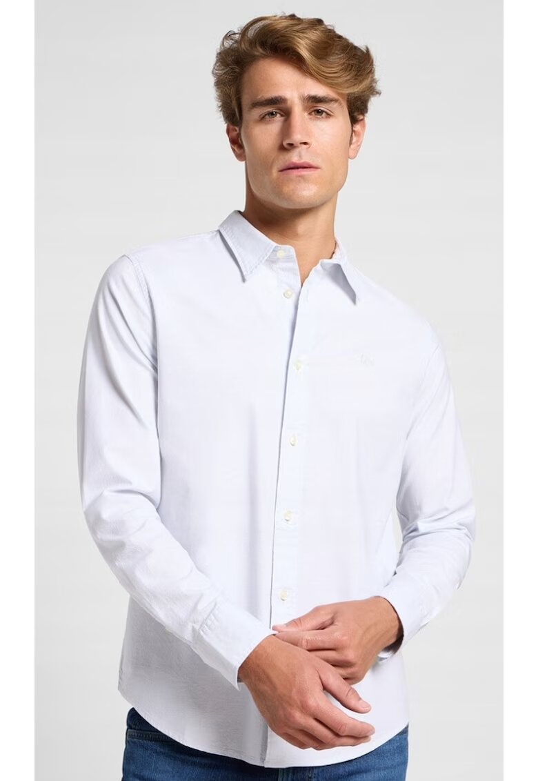 Lee Мъжка риза - PATCH SHIRT - синя - памук - къс ръкав - стандартна кройка