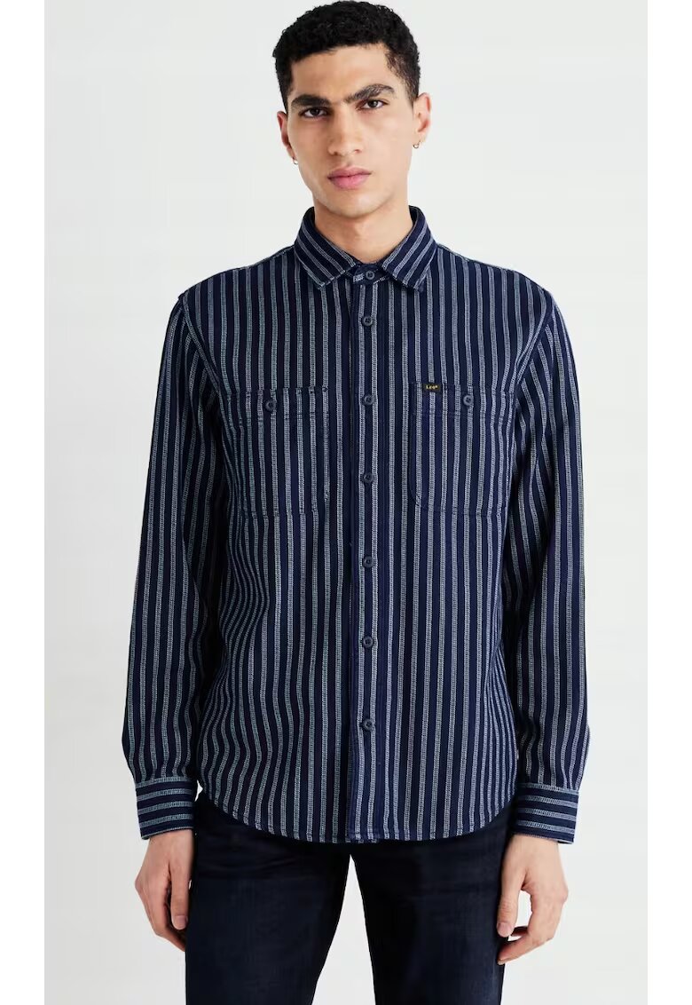 Lee Мъжка риза - Worker Shirt 2.0 - уголемена - синя - памук