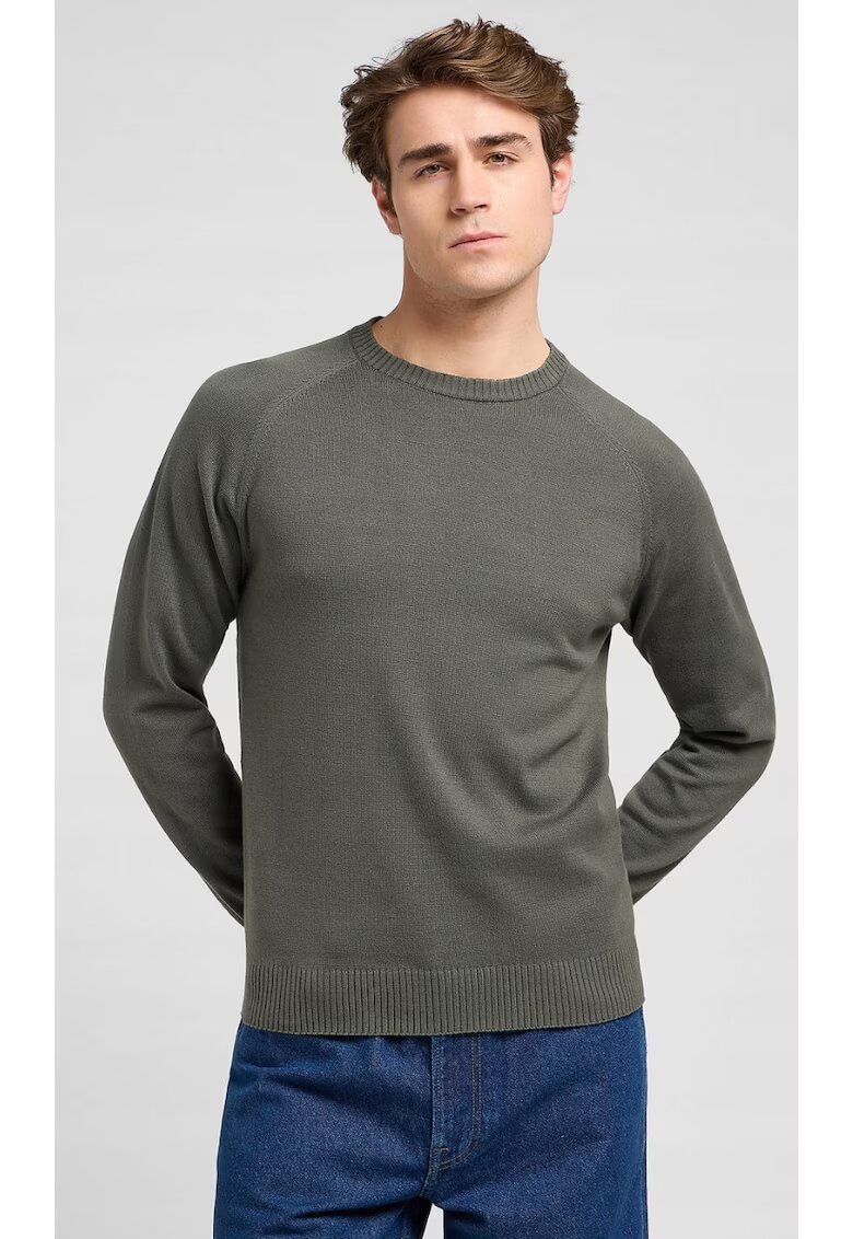 Lee Мъжки пуловер - Clean Raglan Sweater - втален - цвят каки - 100% памук