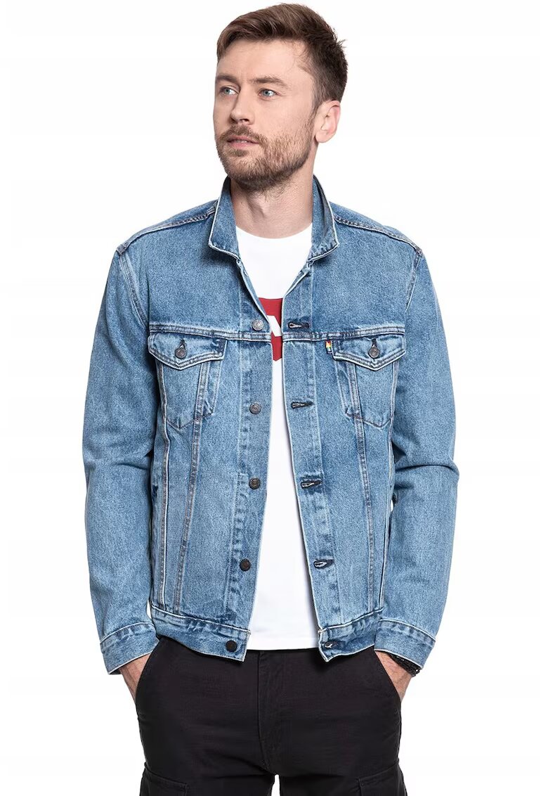 Levis Мъжко яке - Pride Community Trucker Jacket - Regular Fit - Деним дизайн - Без качулка - С копчета - Памук - L INTL - Синьо