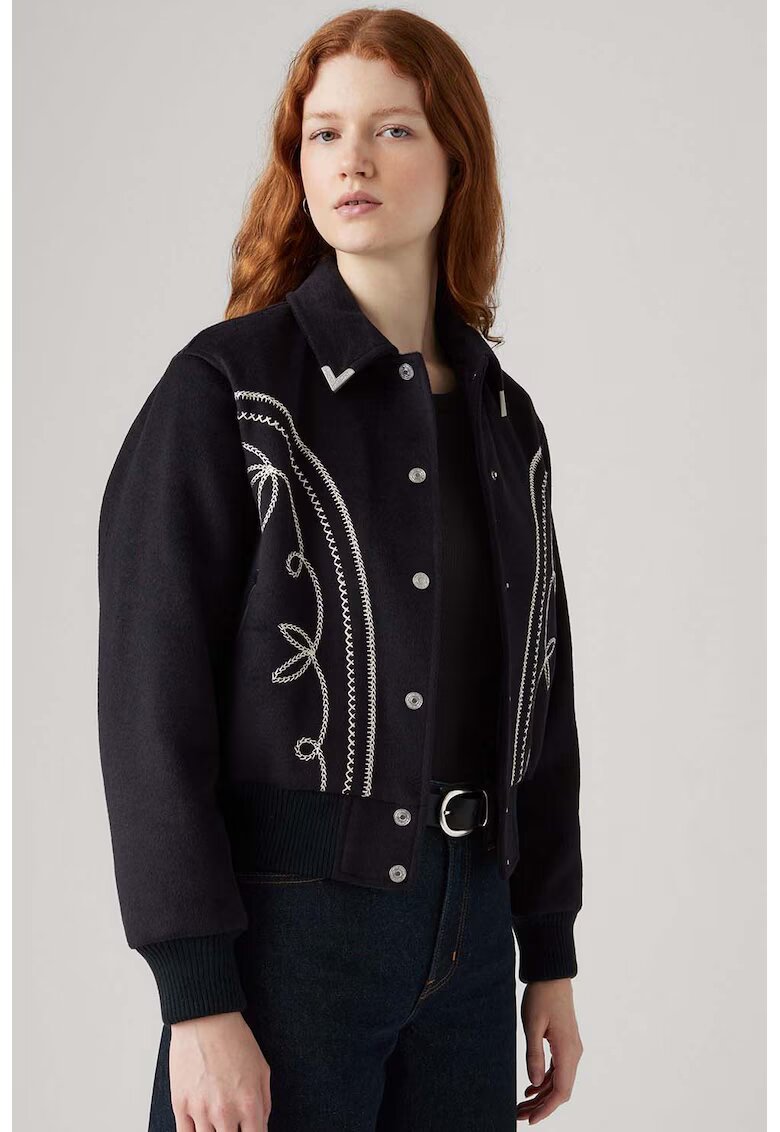 Levis Яке с вълна с рипсени маншети и подгъв - Черен/Мръснобял