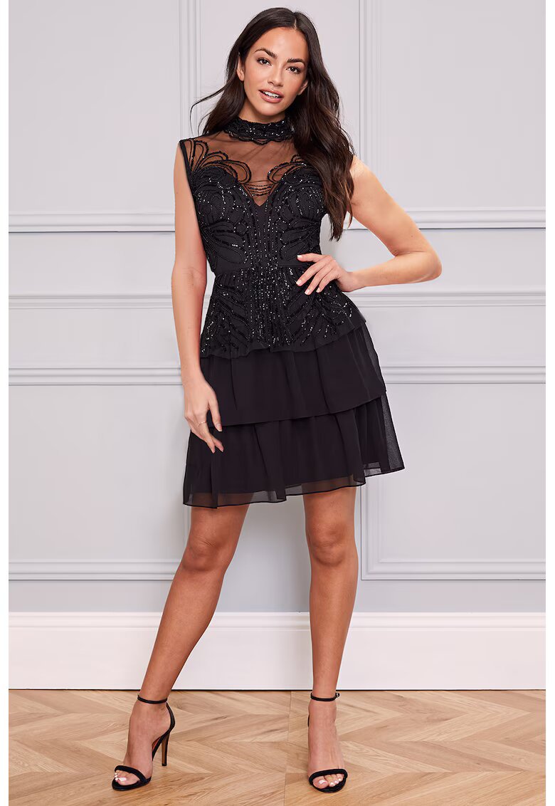 Lipsy London Рокля с декоративни камъни и ниска яка