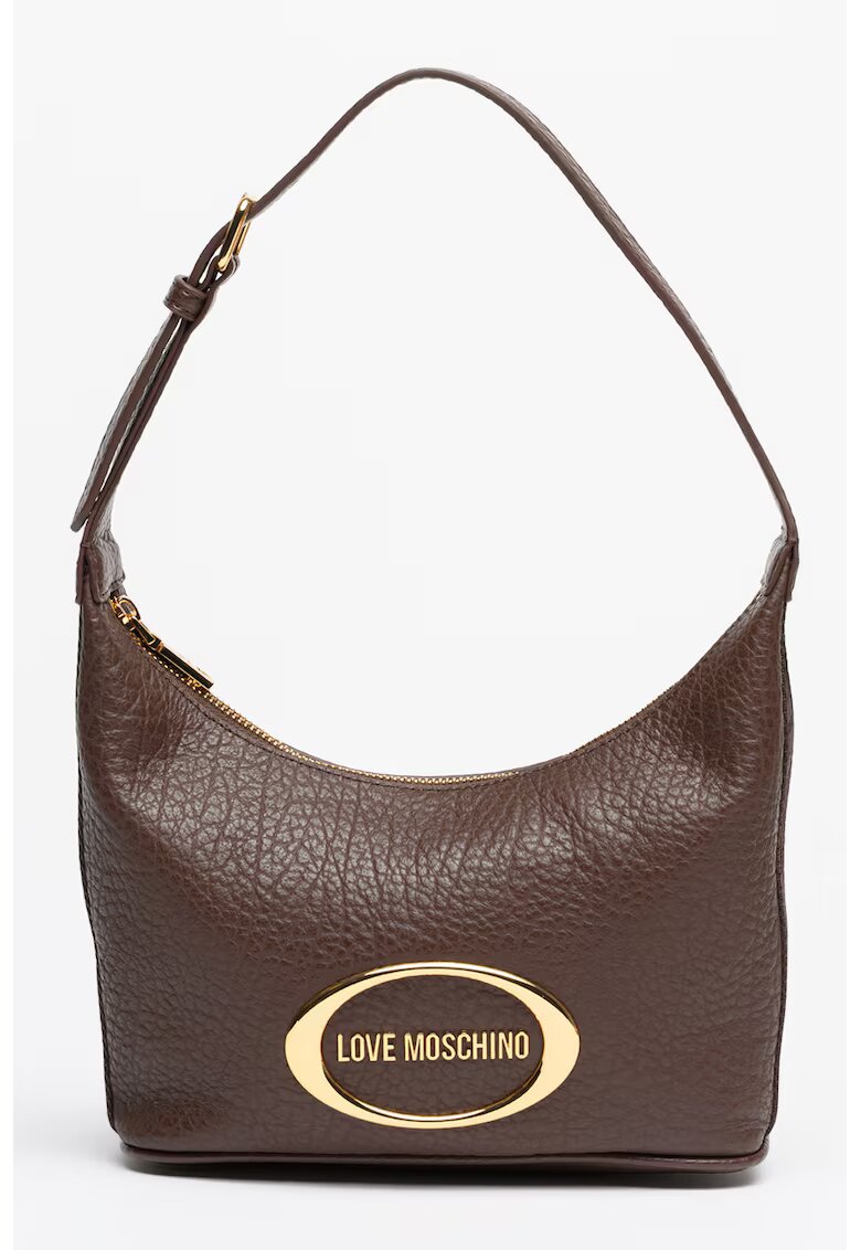 Love Moschino Кожена хобо чанта с метално лого
