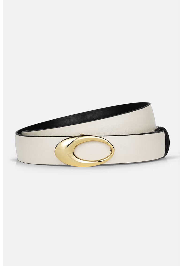 MAISON MAESTOSO Двулицев кожен колан Infinity с овална тока - Слонова кост/Черен