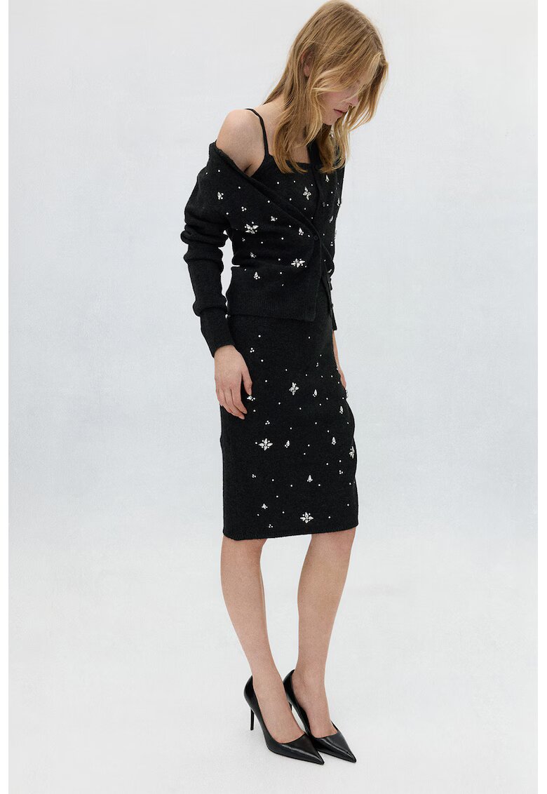 Mango Жилетка с кристални апликации - Бял/Black Onyx