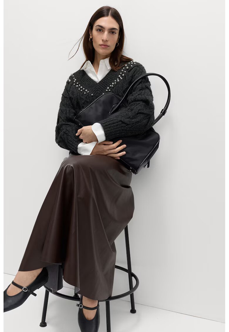 Marks  Spencer Шпиц пуловер с плетка осморка - Антрацитно сиво