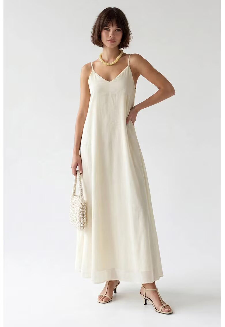 Mixray Макси рокля - A-line - V-образно деколте - кремава - лиосел и полиестер
