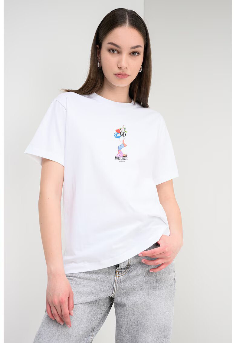 Moschino Jeans Тениска с графика - Бял/Оранжев/Син