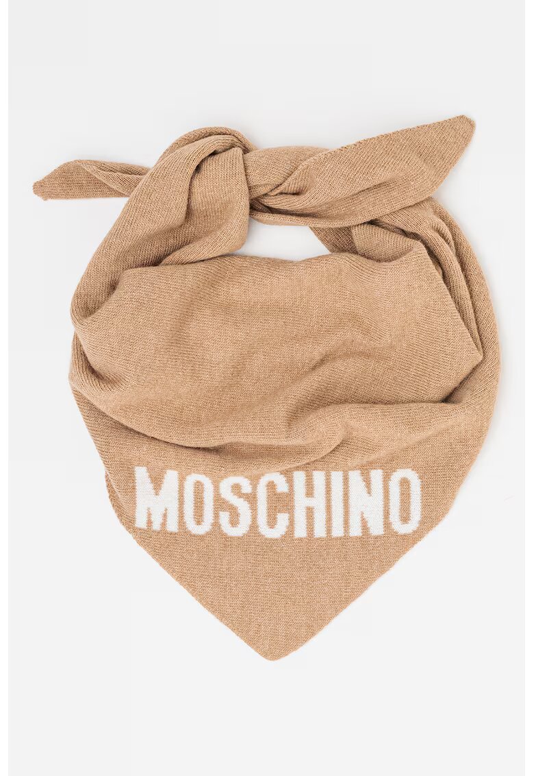 Moschino Плетен шал с вълна - Бял/Камел
