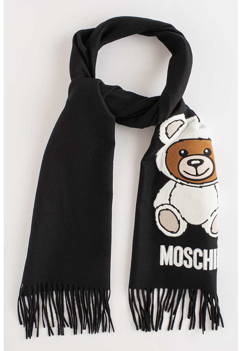 Moschino Вълнен шал с бродирано мече
