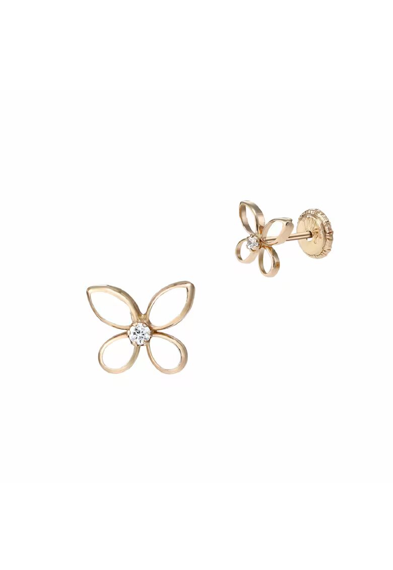 MOSV Детски обеци - пеперуда от розово злато с камък - злато 14K