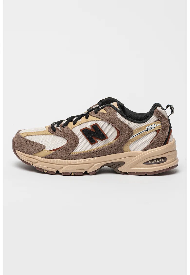 New Balance Спортни обувки с велур - мрежа и контрасти - Бял/Сиво-кафяв